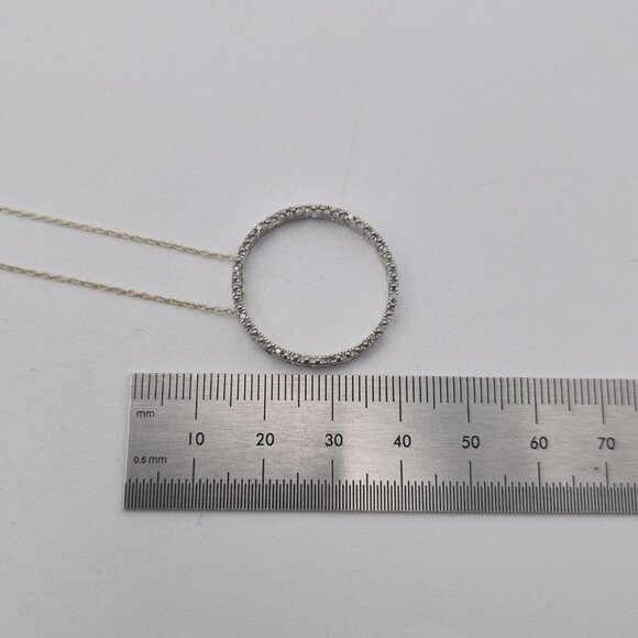 16 Inches Sterling Silver Small Genuine Diamonds Circle Necklace A4216 - Picture 7 of 8